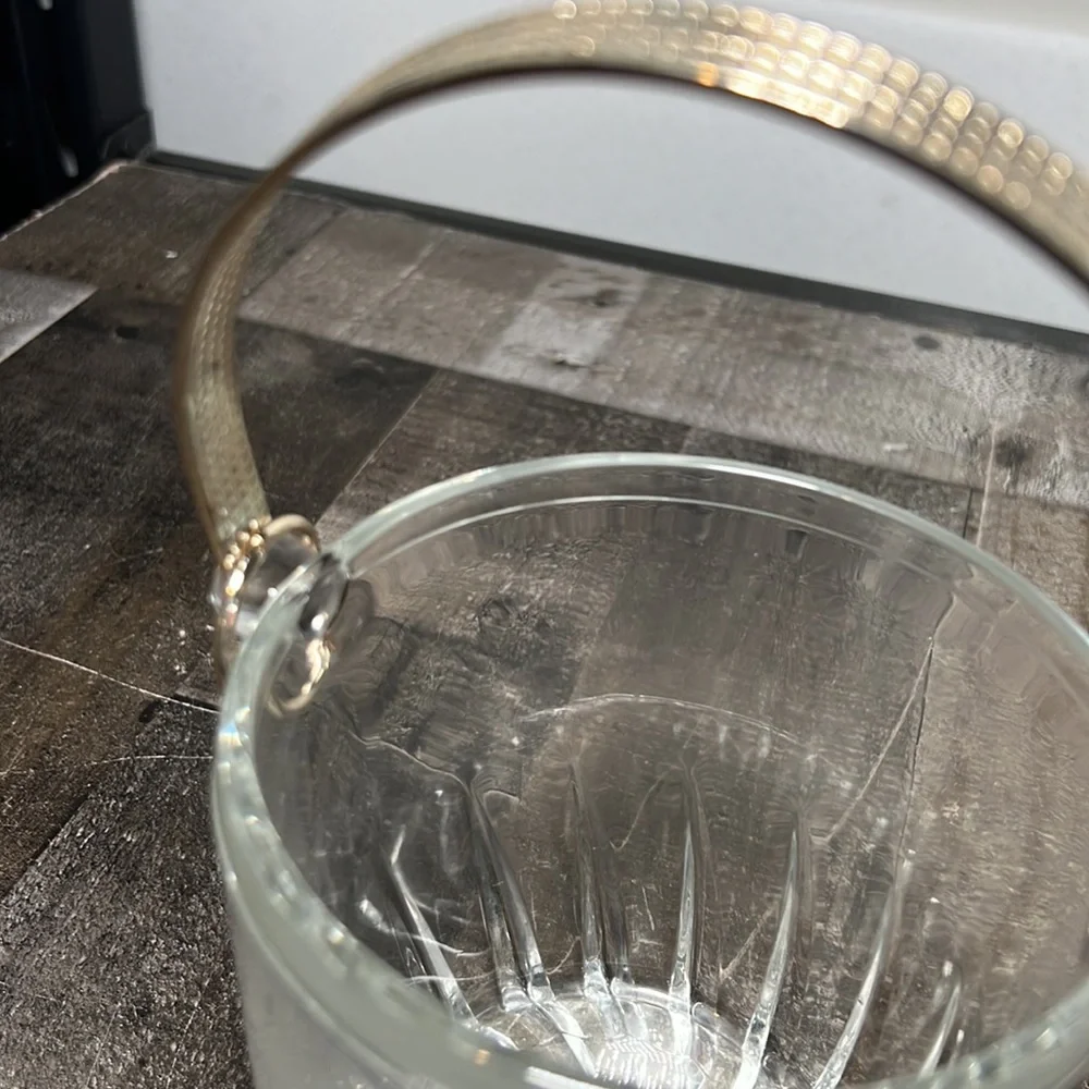 Vintage Clear Glass and Metal Handled Ice Bucket